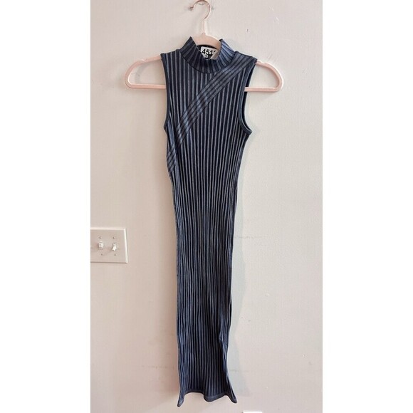 Forever 21 Gray Blue Mock Neck Bodycon Maxi Dress Small Ribbed Sexy Pencil - Picture 4 of 7